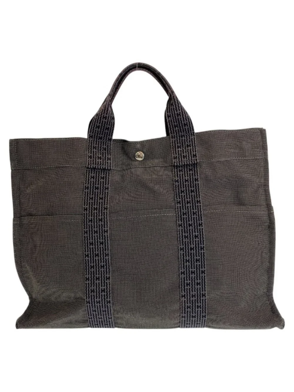 Hermes Her Line MM Gray Silver Canvas Tote